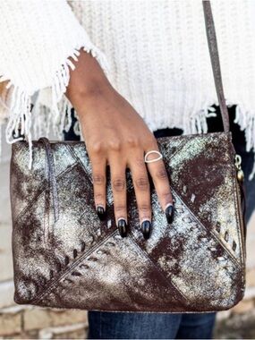 Hobo Brand Prairie Heavy Metal Metallic leather Crossbody Bag